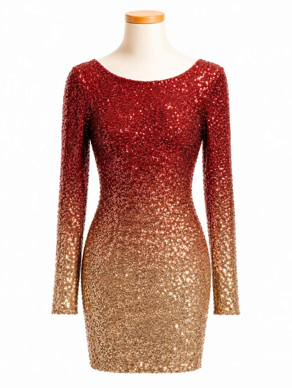 Fashion Nova NWT Red & Gold Ombre Sequin Scoop Back Bodycon Dress M Party Event